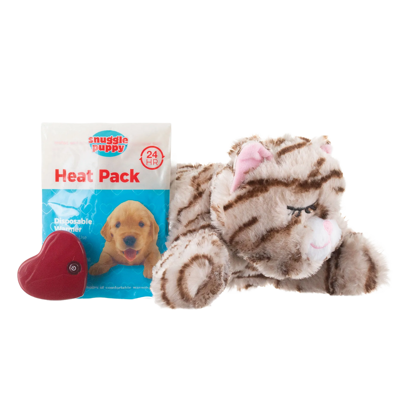 Snuggle Puppy & Kitten,"Striped plush kitten with heat pack and heart insert"