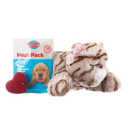 Snuggle Puppy & Kitten,"Striped plush kitten with heat pack and heart insert"