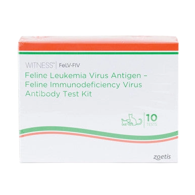 Witness™ FeLV-FIV Test Kit,"Front view of test kit box with red and green stripes"