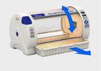 O2 Brooder by Rcom USA,"Open brooder unit with pull-out tray and blue directional arrows"
