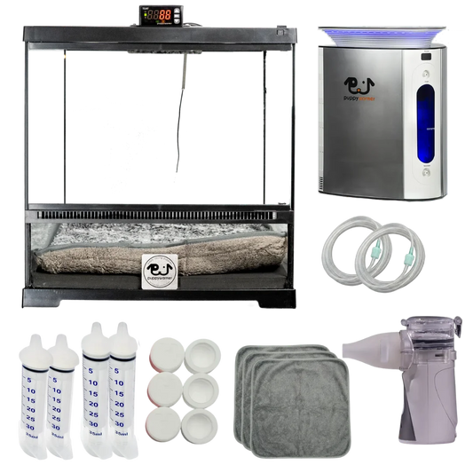 Puppywarmer Bundles,"Incubator bundle with humidifier, tubing, syringes, pads, caps, and nebulizer"