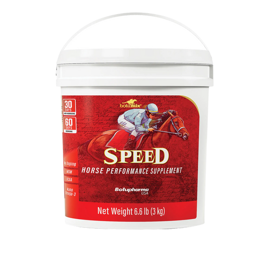 BotuMix Speed Powder,"White tub with red horse racing label"