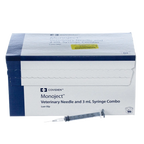 3cc MonoJect™ Syringes with 25 gauge Needles,"Box of syringes with one syringe displayed in front"