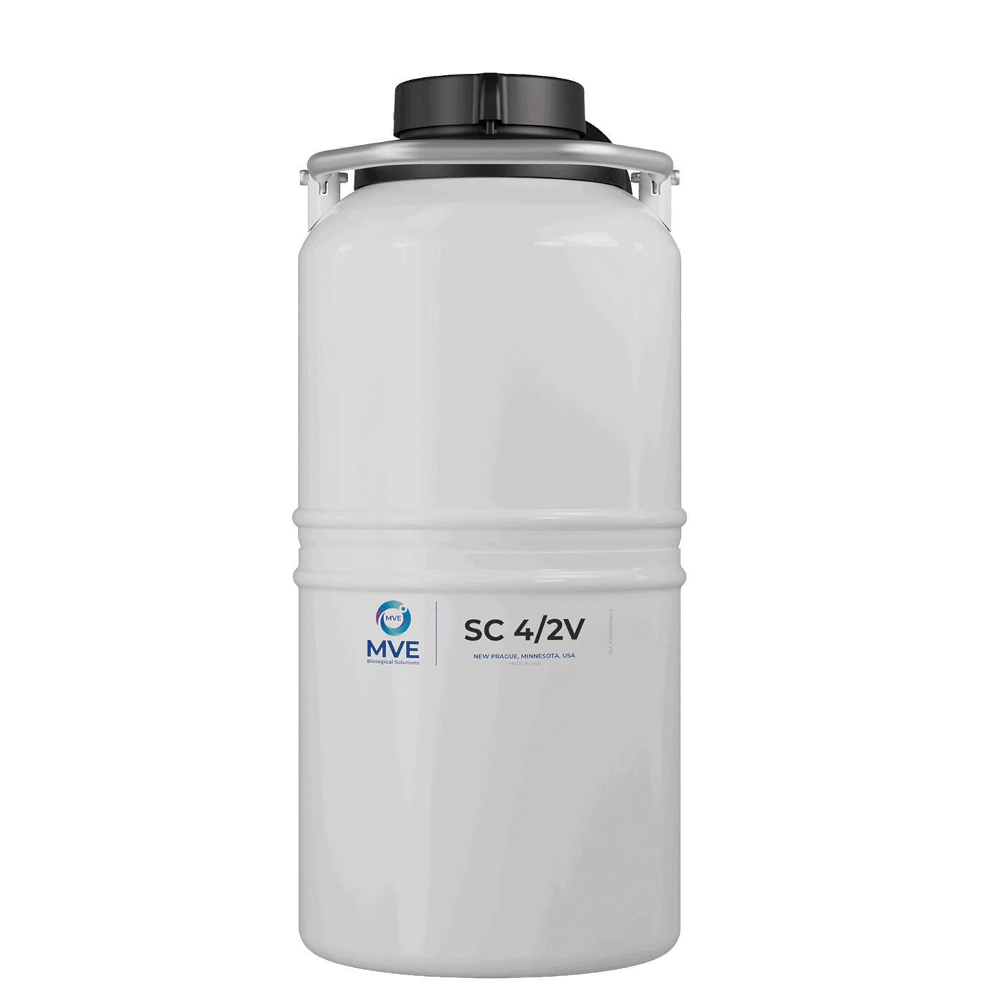 Newly Designed Next Generation Vapor Shipper,"White cylindrical shipper with black cap and top handle"