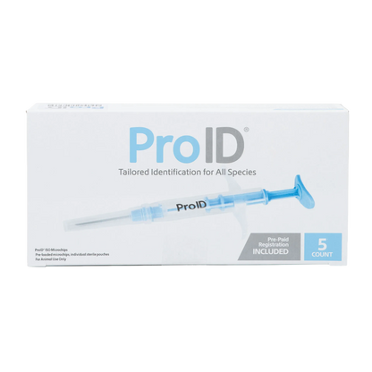 ProID® ISO Microchips,"White product box with blue syringe illustration, front view"