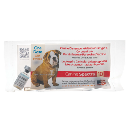 Canine Spectra® 10 Dog Vaccine,"Vaccine box with puppy image, vial and syringe"