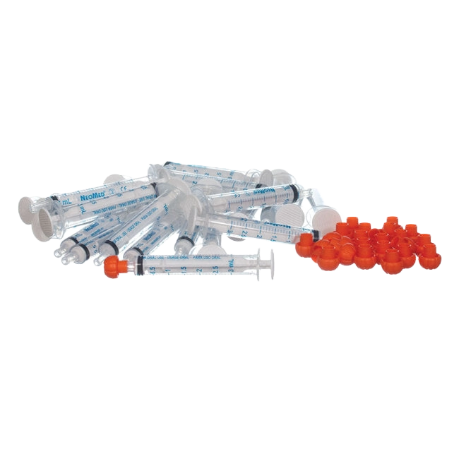 O-Ring Syringe,"Clear syringes with orange caps"