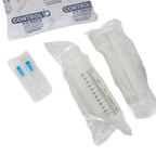 EquiSaver Cooled Semen Shipper,"Bagged syringe and tube with blue-capped accessories and ice brick packs"