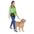 Day/Night Walking Bag,"Black waist bag worn while walking a dog"