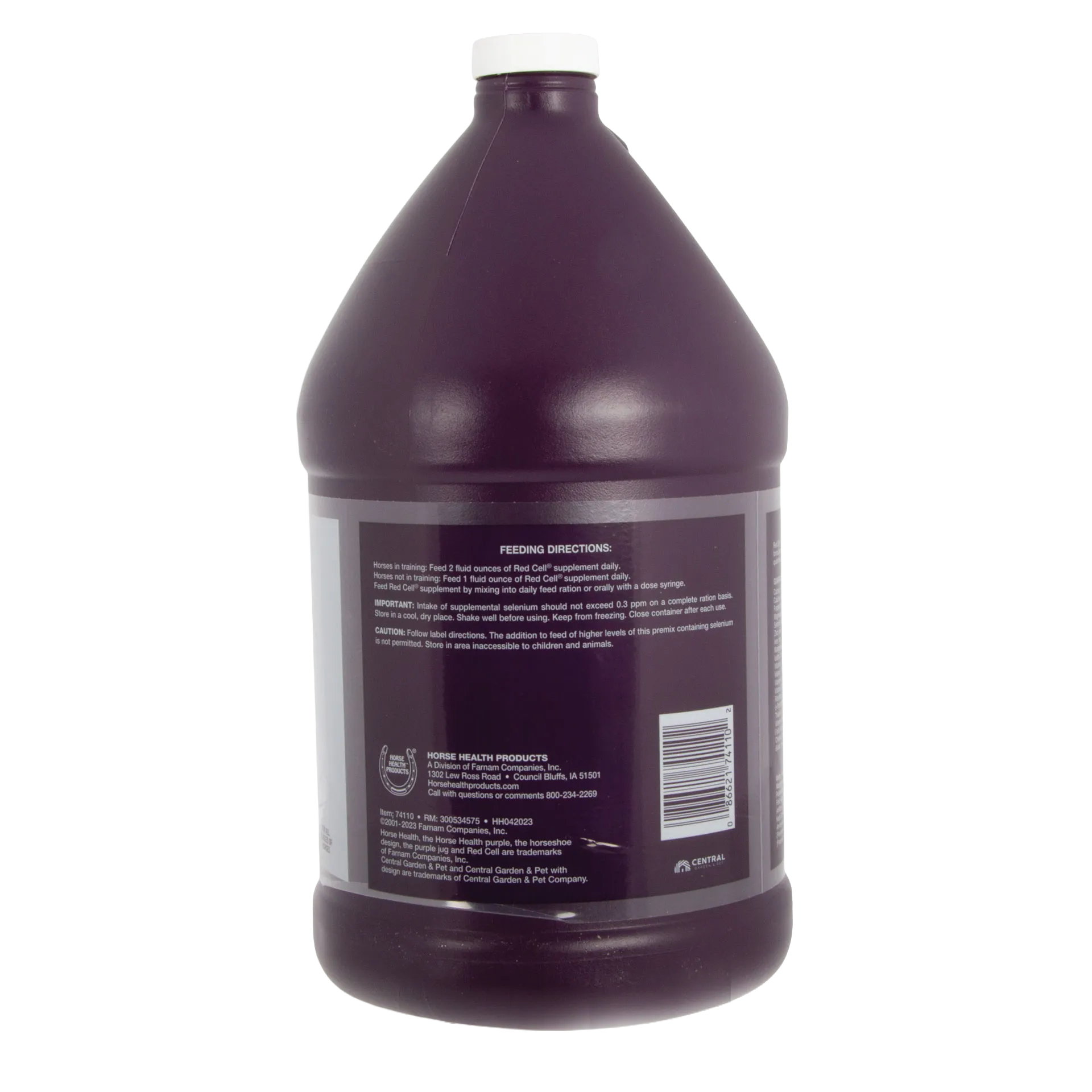 Red Cell®,"Large dark bottle with white cap, back label and barcode"