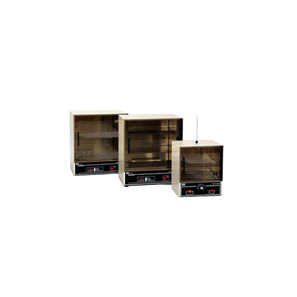 Three countertop incubator units with glass doors,"Three countertop incubators with glass-front doors"