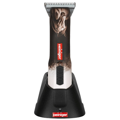 Opal Horse Design Cordless Clipper with Two Batteries and Two Free Drives,"Cordless clipper on charging stand with two batteries"