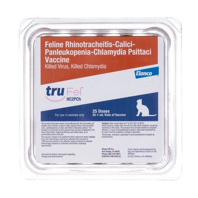 TruFel™ HC2PCH (Fel-O-Vax IV + CaliciVax),"Square vaccine package with clear plastic tray"