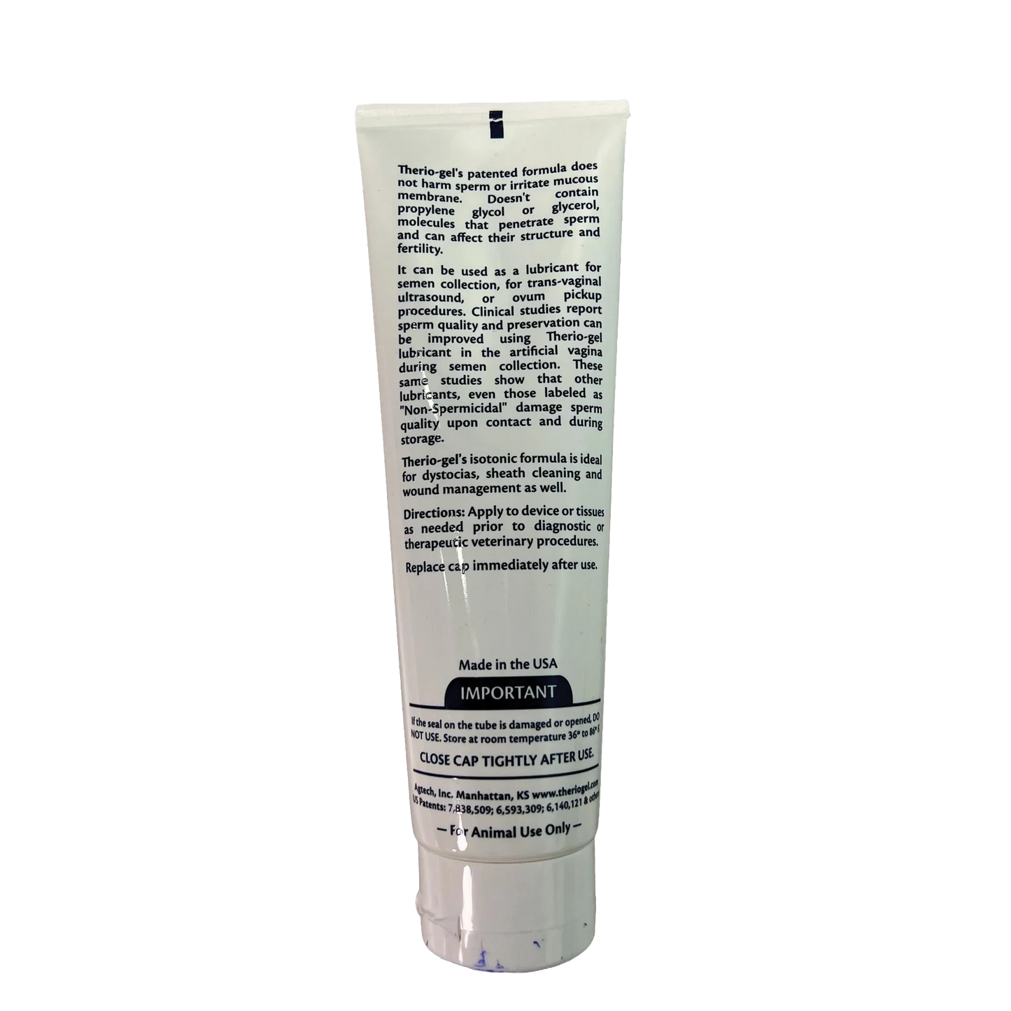 Therio-gel®,"White squeeze tube showing back label"