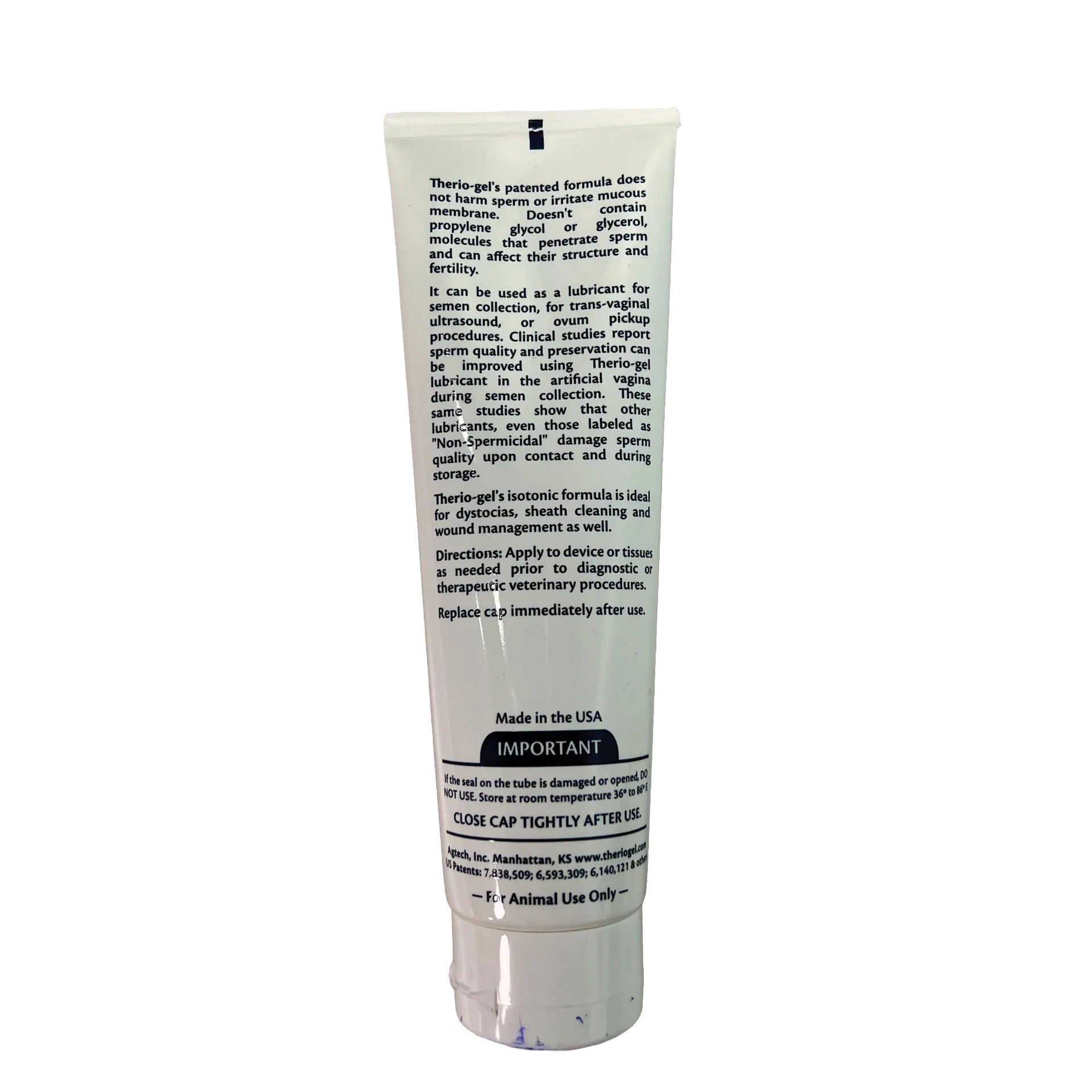 Therio-gel®,"White squeeze tube showing back label"