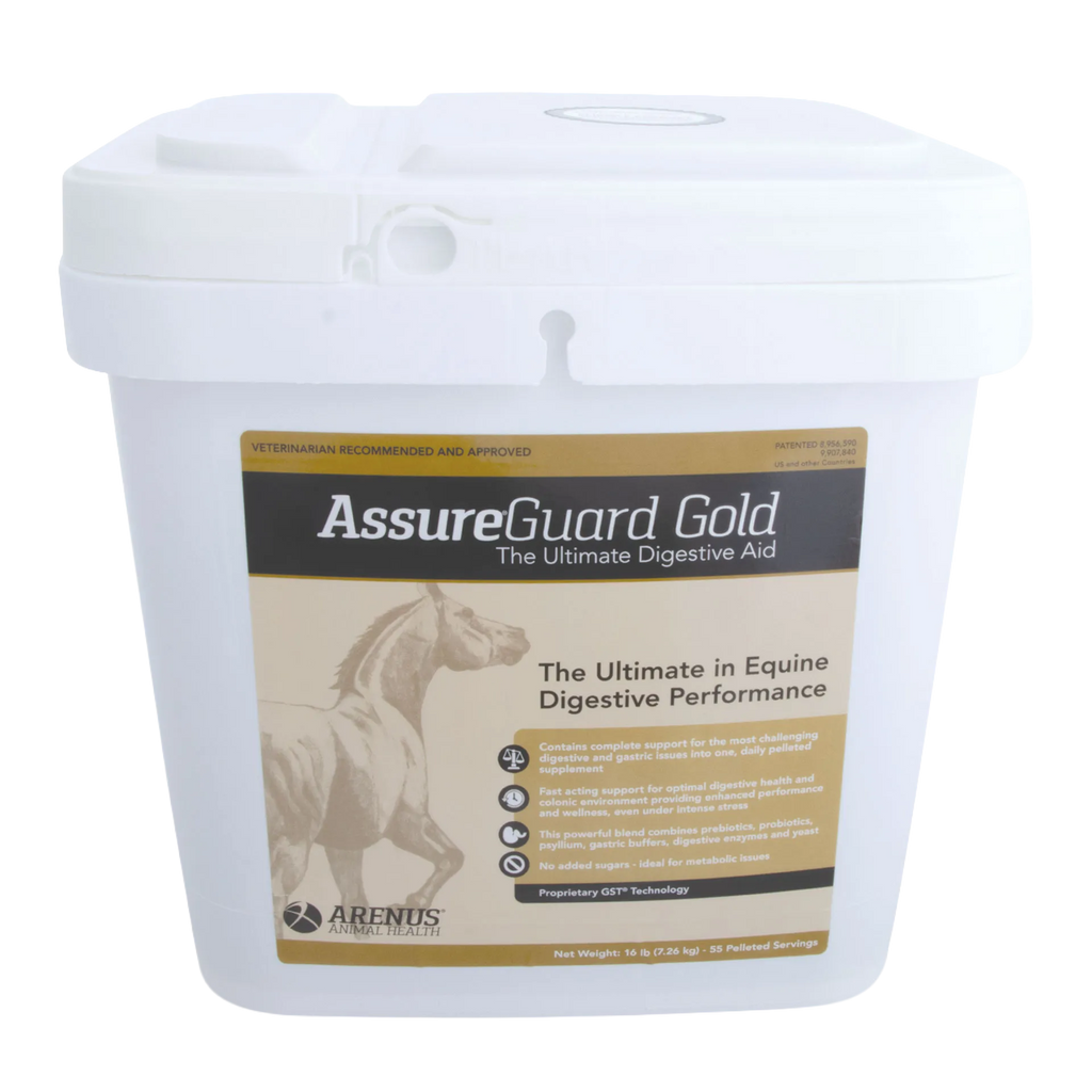 Assure® Guard Gold,"White plastic bucket with hinged lid and front label"