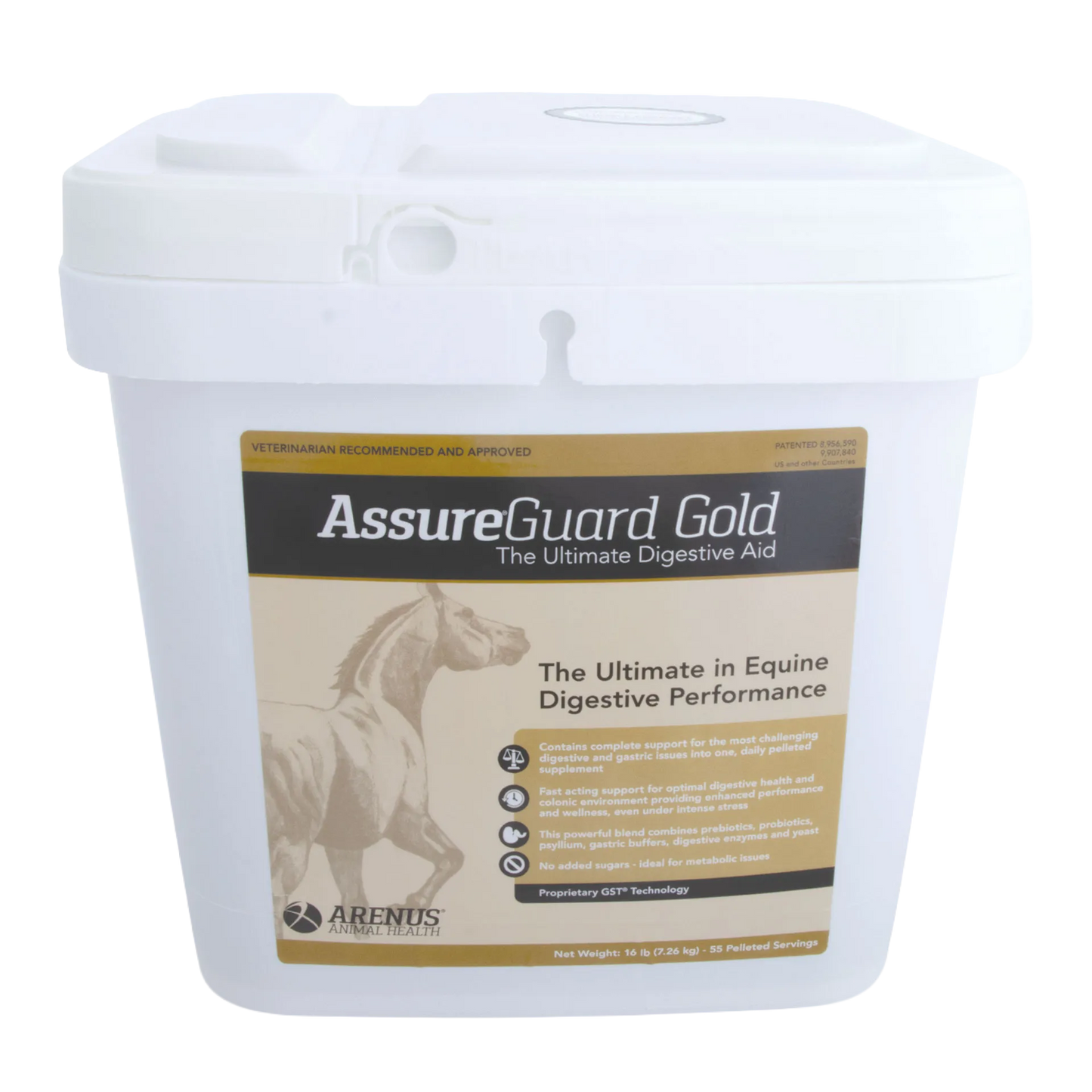 Assure® Guard Gold,"White plastic bucket with hinged lid and front label"