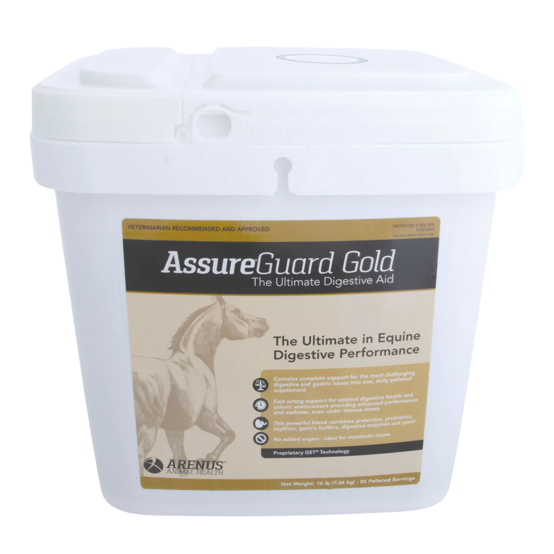 Assure® Guard Gold,"White plastic bucket with hinged lid and front label"
