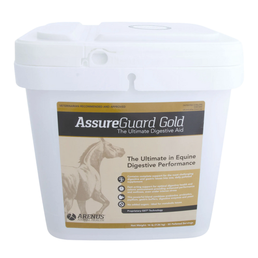 Assure® Guard Gold,"White plastic bucket with hinged lid and front label"