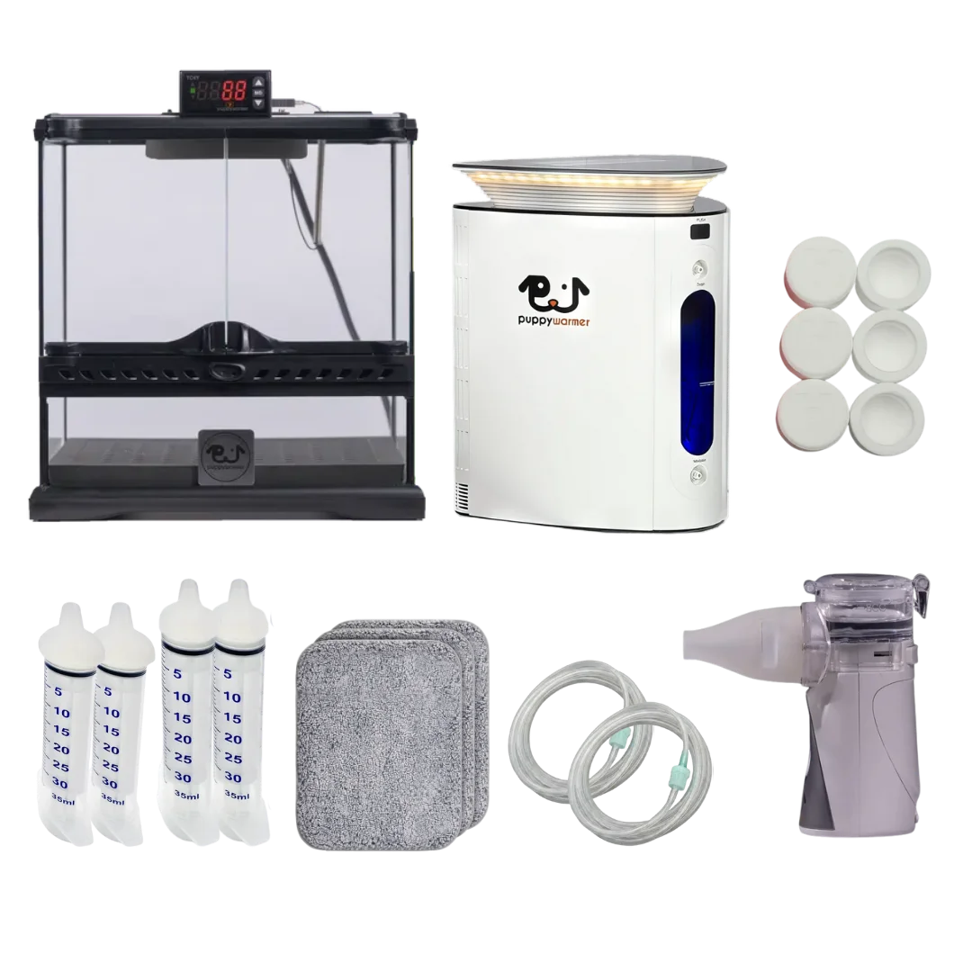 Puppywarmer Bundles,"Pet warming unit with enclosure, bottles, tubing, pads, and nebulizer"