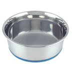 Heavy Premium Pet Dishes,"Stainless steel pet bowl with blue rubber base ring"