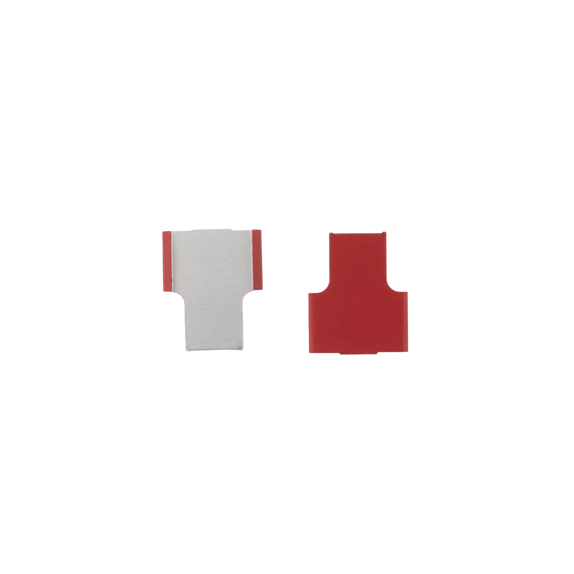 Cane Tabs,"Red and clear cane tab pieces close-up"