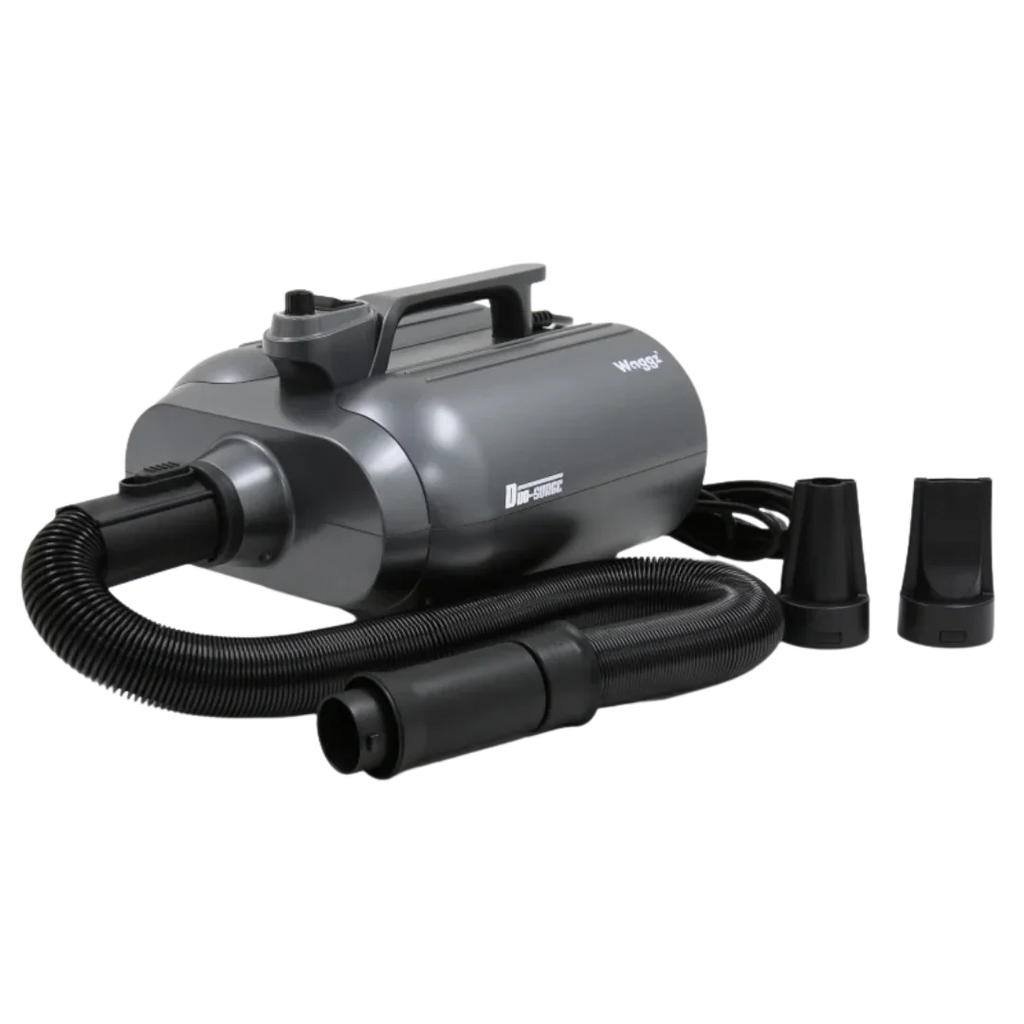 Duo-Surge Max Power & Airflow Dryer by Waggz,"Black pet dryer with hose and two nozzle attachments"