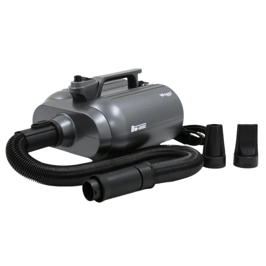 Duo-Surge Max Power & Airflow Dryer by Waggz,"Black pet dryer with hose and two nozzle attachments"