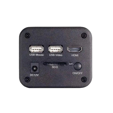 BioVID 4K 8MP Ultra HD Microscope Camera,"Rear panel with USB, HDMI, SD slot, and power switch"