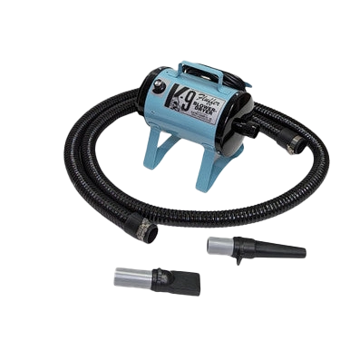 K-9 Fluffer Dog Dryer & Dog Fluffer,"Blue pet dryer with flexible hose and two nozzle attachments"