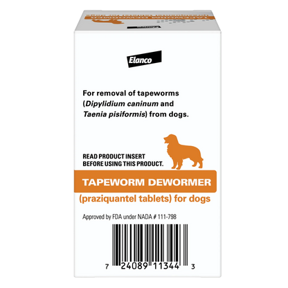 Tapeworm Dewormer,"Front view of white box with orange dog silhouette"
