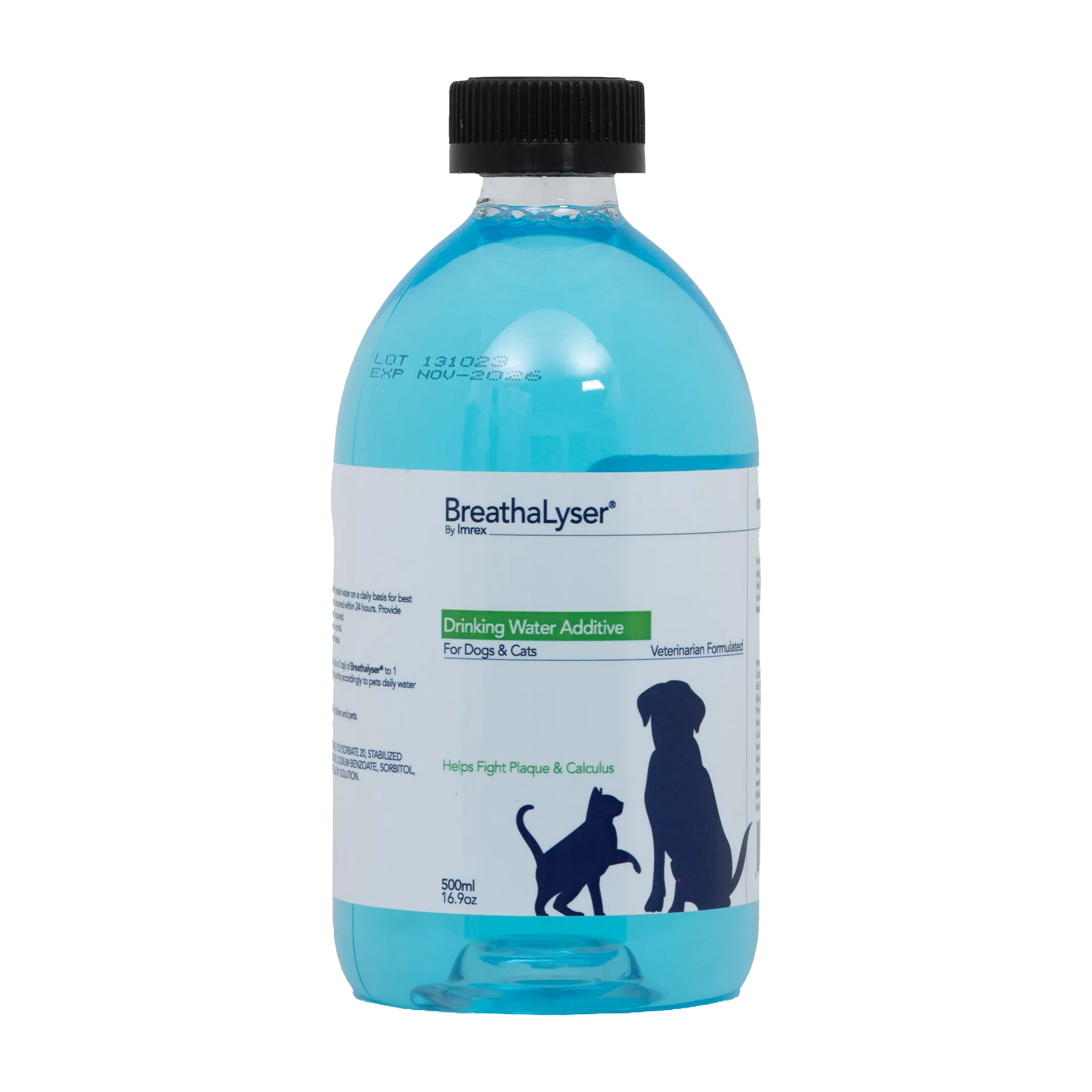 Breathalyser® Drinking Water Additive for Dogs and Cats,"Clear bottle with blue liquid and black cap"