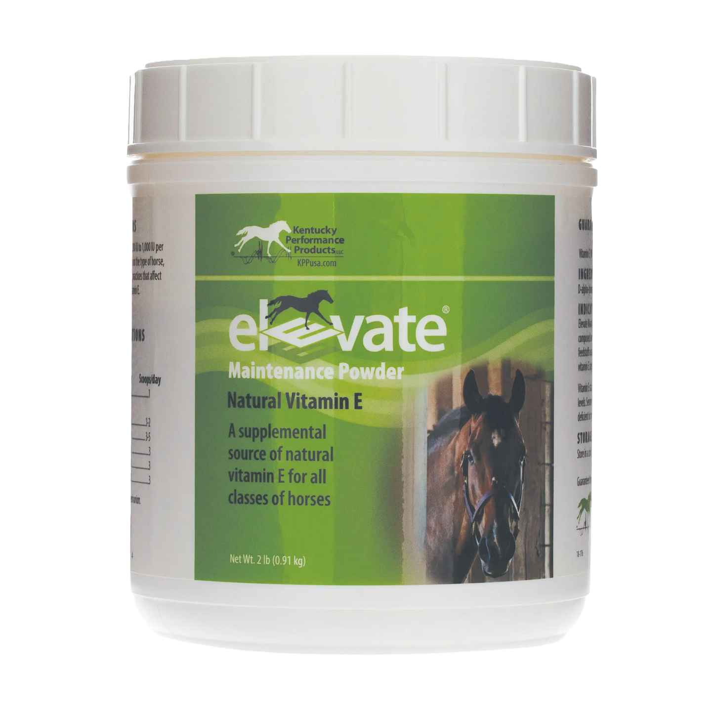Elevate Maintenance Powder,"White plastic tub with green front label and screw-top lid"