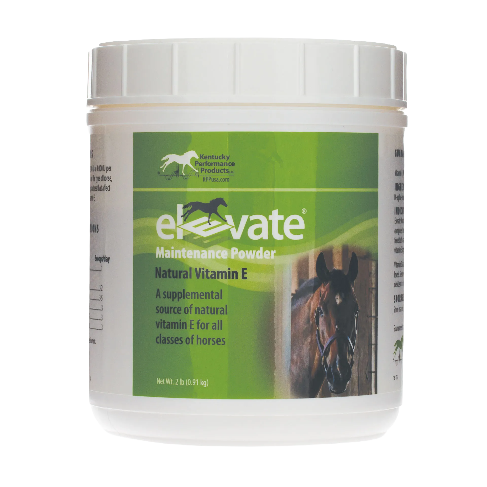 Elevate Maintenance Powder,"White plastic tub with green front label and screw-top lid"