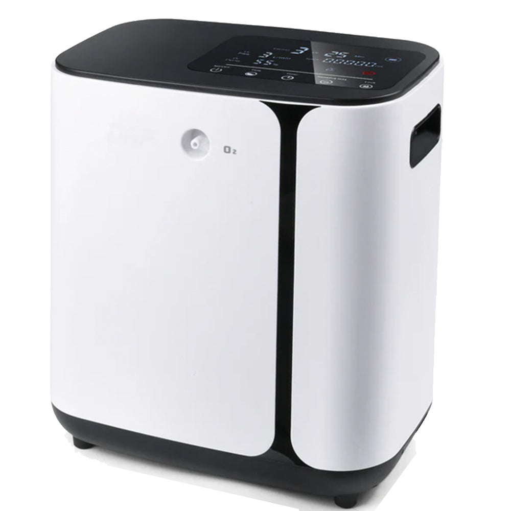 Portable Oxygen Concentrator by Rcom USA,"White portable oxygen concentrator with black top control panel"
