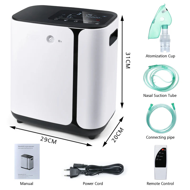 Portable Oxygen Concentrator by Rcom USA,"Oxygen concentrator with tubing, mask, remote, manual, and power cord"
