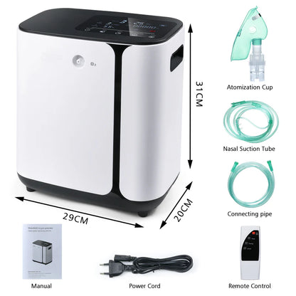 Portable Oxygen Concentrator by Rcom USA,"Oxygen concentrator with tubing, mask, remote, manual, and power cord"