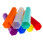 Goblet Hex IMV,"Stacked hexagonal plastic tubes in assorted colors"