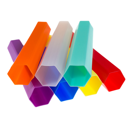 Goblet Hex IMV,"Stacked hexagonal plastic tubes in assorted colors"