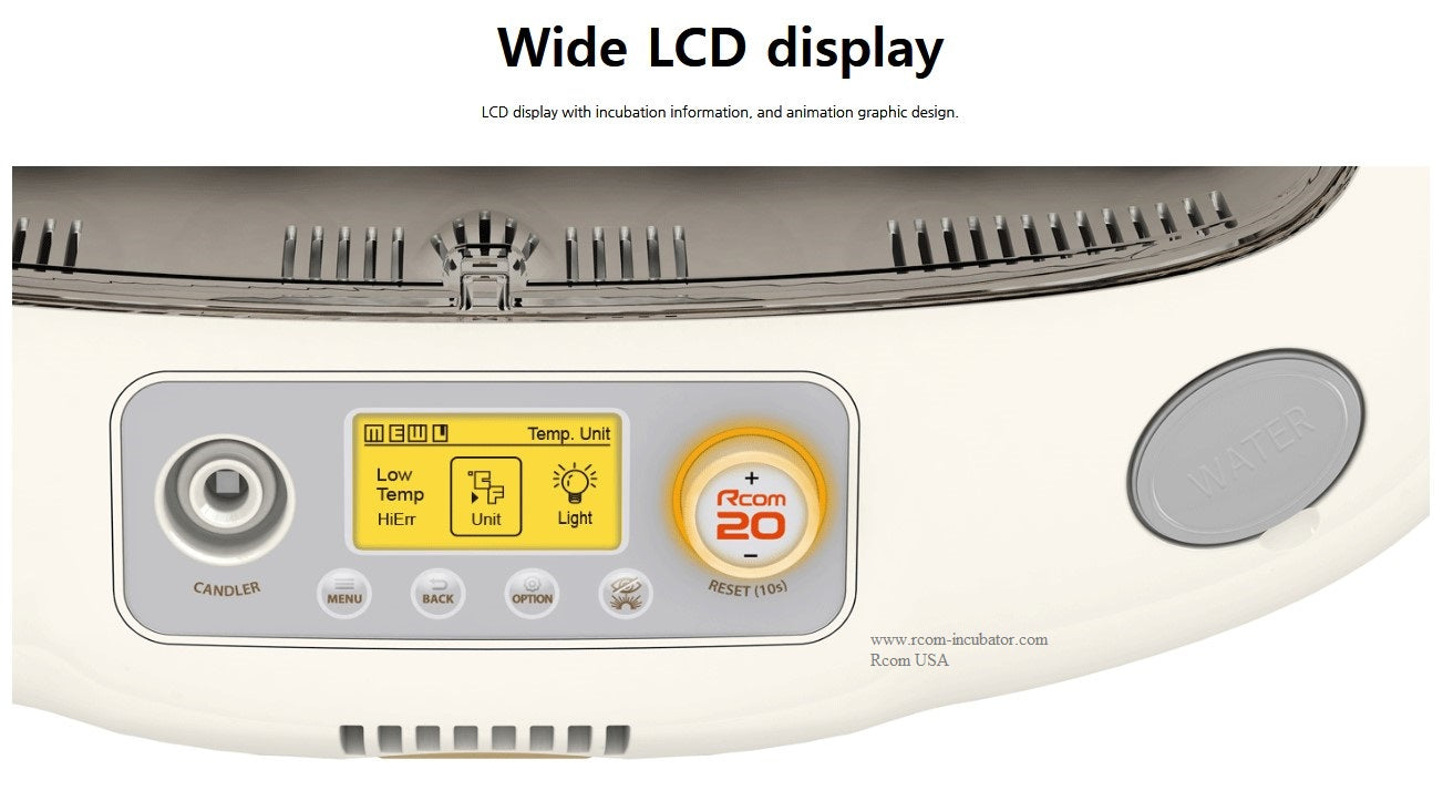 Pro-20 DO Incubator by Rcom USA,"Front control panel with wide LCD display and water port"