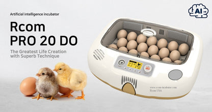 Pro-20 DO Incubator by Rcom USA,"Open egg incubator with eggs and digital control panel"