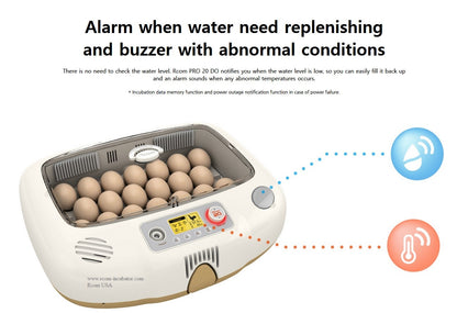 Pro-20 DO Incubator by Rcom USA,"Open top view of egg incubator with eggs inside"