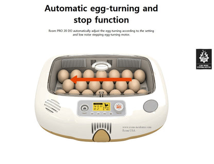 Pro-20 DO Incubator by Rcom USA,"Egg incubator interior with eggs and turning direction arrow"