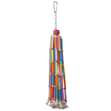 Wind Chimes,"Hanging bundle of colorful tubes with top clip and tassel ends"