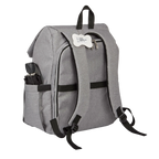 Ultimate Week Away Backpack,"Gray backpack shown from back with shoulder straps and side pocket"
