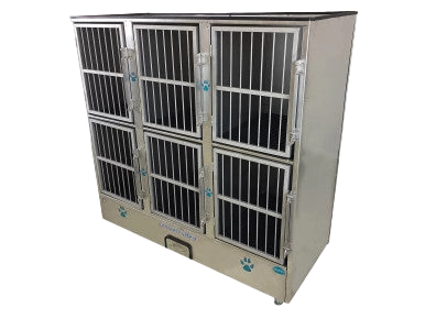 Cage Banks,"Stainless steel cage bank with six barred compartments"