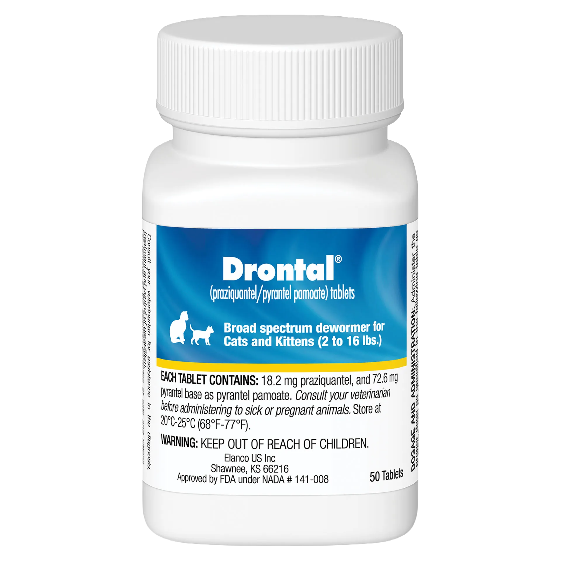Drontal® for Cats,"White pill bottle with blue label and white cap"