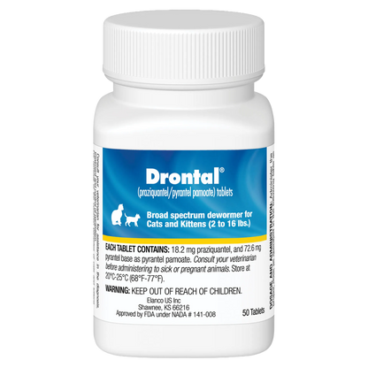Drontal® for Cats,"White pill bottle with blue label and white cap"