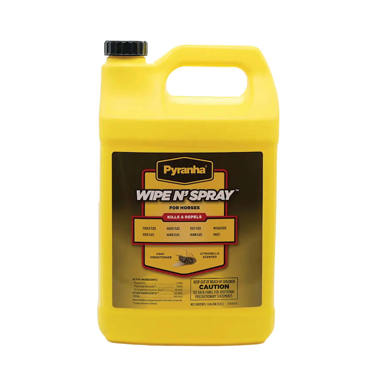 Pyranha® Wipe N Spray Oil Base Equine Fly Spray,"Yellow gallon jug with handle and black cap"