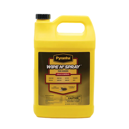 Pyranha® Wipe N Spray Oil Base Equine Fly Spray,"Yellow gallon jug with handle and black cap"
